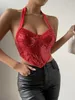 Canotte da donna Jxzom Corsetto da donna Top Taglio basso Senza maniche Cinturino per spaghetti Pizzo Stampa floreale Canotta disossata Canotta Streetwear D-rosso