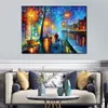 Samtida abstrakt Canvas Art Melody of the Night CityScape Oil Målning handgjorda moderna pubbardekor