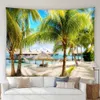 Tapestries Ocean Beach Landscape Tapestry Island Coconut Trees Forest Nature Scenery Garden Wall Hanging Home Living Room Decor Tableduk 230615