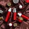 Röd glasburk krämflaskor runt kosmetiska burkar hand ansikte grädde spray pump flaskburkar med guld/silver akryl lock 20g-30g-50g jqjvk