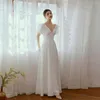 Wedding Dress Beach Dresses Bow V-Neck A-line Short-sleeve Lace-up Ivory Gowns For Bride On Sale