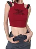Zbiorniki damskie Louatui Kobiety Y2K Cropped Tank Tops haftowe pasek wycinany kamizelka bez rękawów letnia estetyczna odzież uliczna (A-RED M)