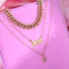 Chains JJFOUCS Chunky Curb Cuban Chain Multi Layer Necklaces For Women Charm Angel Letter Leaf Pendant Necklace Punk Hip Hop Jewelry