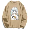 2022 Våren söt tjej med katt anime långärmad topps ren bomull lös casual khaki kvinna tshirts harajuku kawaii kläder