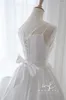 Vestido de noiva encantador vestidos simples de espaguete tiras brancas/marfim vestido de noiva da praia A-line decote em V Bola de cetim