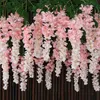 Dried Flowers 6pcs White Wisteria Artificial Silk Long Branch Wedding Home Backdrop Decoration Wall Hang Garland Wreath Table Arrange