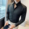 Men's Casual Shirts Elegant Men Formal Long Sleeve Prom White For Wedding Slim Fit Blouse Classic Striped Camiseta Male Clothing 2023