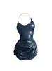 Basic Casual Dresses Women Mini Summer Corset Dress Sexy Fashion Bodycon Slim Package Hip Gothic Black Party Club Tight Leather Dress Female Clothing 230615