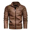 Men's Jackets PU Men's Leather Jacket Solid Color Stand Collar High Quality Vintage Male Autumn Winter Fashion Coats Men