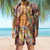 Men's Tracksuits Leaf Print 2 Piece Suit Hawaiian Beachwear Tracksuit Summer Breathable Male Set Loose Conjuntos Cortos Vacation Holiday