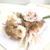 Decorative Flowers Silk Artificial Peony Rose Pampas Eucalyptus Hybrid Bouquet Wedding Home Christmas Autumn Decoration Valentine's Gift