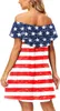 Fashion Womens Dress Off The Shoulder Summer Dress Patriotic Flag Dresses with Pockets
