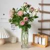 Dried Flowers Long 4 Head Rose Silk Artificial High Quality Wedding Home Living Room Decoration Plastic Branch Fake Flower Plants Leaf