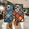 Luxury Ethnic Style Vogue Phone Case for iPhone 14 13 12 11 Pro Max Samsung Galaxy S23 Ultra S22 Plus S21 S20 Finger Ring Holder Plaid Print Bracket Back Cover Shockproof