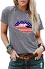 Mode New Womens American Flag Lips T-shirt rolig 4 juli Independent Day Graphic Tees Tops