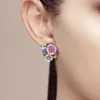 Ear Cuff SANTUZZA Pure 925 Sterling Silver Earrings For Women Shiny Blue Stone Delicate Purple Flower Party Fine Jewelry Handmade Enamel 230614