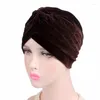 Scarves 2023 S Fashion Casual Stretch Gold Velvet Headwrap Turban Hat Women Muslim Chemo Cap Vintage Female Beanies Bonnet Femme