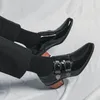 Dress Shoes Spring Autumn Large Size 46 High Heel Increase Pointed Men's Boots Buckle Retro Tide Leather D263