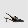 2023-kvinnor klänning sandaler märke höga klackar borstade läder spetsiga tå slingback pump vit patent läder sandal låg klackade 35-42