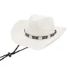 Berets Women Mężczyznę szerokie Brim Western Cowboy Straw Hats Roll Up Panama Summer Cap z sznurkiem na wakacje na plaży (kremowy biały rozmiar)