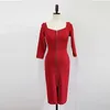 Abiti casual Moda Donna Slim Zip Abito formale di base Arrivo Office Lady Sexy Party Girl Solid Red Square Collar Pencil