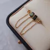 Dangle Oorbellen Origineel Zilver Ingelegd Vierkant Groen Kristal Achter Gemonteerde Ketting Delicate en Elegante Petite Damessieraden