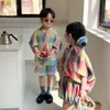 Family Matching Outfits Loungewear Boys and Girls' Set Summer Children's Colorful Plaid Shirt 2-piece Set Boys and Girls' Shorts Set Brother and Sister 230614