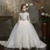 Kız Elbiseleri Çiçek Kız 'Düğünler İçin Aplikler Dantel Kat Uzunluğu Kızlar Pageant Çocuklar Resmi Giyim Parti Elbisesi İlk Cemaat Kız's