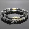 Bracelets porte-bonheur 2 pièces 6mm noir gris vert femme perle Onyx pierre naturelle Bracelet éléphant connecteur ensemble pour hommes bijoux