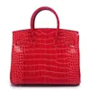 Platinum äkta läderväskor kvinnors väska krokodil mönster väska ko läder handväska röd brud en axel crossbody väska