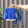 Clothing Sets Boys Sweater Suit Spring Sets Casual Children's Tracksuit Letter Fake Two-Piece Top and Jeans Set Fashion Outfits For 2-10Y 230614