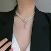 Pendant Necklaces Diamond Embellished Water Drop Pearl Double Layer Necklace Fashion Collarbone Chain Jewelry Wholesale Female Goth