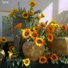 Decorative Flowers Artificial Silks Sunflower Bouquet For Home Garden Bridal Wedding Table Car DIY Vase Decor Party Festival Gifts