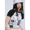 Punk Style Black White Contrast Raglan Sleeves Crop Tops Hip Hop Brand Graphic T Shirts Skinny Sexy Women Girls Summer