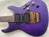 Herman Li EGEN18 Transparent Matte Violet Guitare électrique Plat ultra-rapide Cou Flyod Rose Tremolo Bridge Abalone Oval Inlay Gold Special Cut Horn