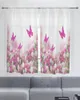 Curtain Pink Roses And White Tulips Flowers Short Sheer Curtains For Living Room Bedroom Kitchen Tulle Window Treatments