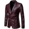 Men's Jackets 2023 Spring Autumn Fashion Men's Lapel Leather Dress Suit Coat / Male Business Casual Pu Blazers Jacket