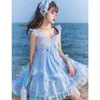 Robes décontractées été japonais Harajuku nœud épissage bleu Jsk robe fille mode Lolita tempérament Kawaii doux col en v