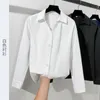 女性のブラウスソリッドレディースシャツボタンアップシングル胸エレガントオフィスレディワークウェアファッショントップウーマン卸売服2023