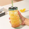 Tumblers Large Capacity Cute Creative Glass Mug Bear Decoration Water Cup Cartoon Glass Tumbler With Lid Drink Cup Juice Milk Cup Straw 230614