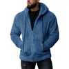 Men's Jackets Men Coat Long Sleeve Zipper Warm Thermal Fluffy Winter Solid Color Wear-resistant Drawstring Jacket