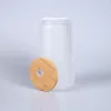 Almacén de EE. UU. Tazas de cerveza de vidrio de sublimación de 16 oz con tapa de bambú Paja Espacios en blanco de bricolaje Vasos transparentes en forma de lata Vasos Cóctel de calor Café helado Soda DHL