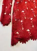 2023 Lato jesienne czerwone 3D kwiatowe koronki puste sukienka na stojak z długim rękawem Krótkie sukienki J3L126890