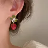 Dangle Chandelier Minar Sweet Red Resin Strawberry Long Earrings Enamel Leaves Flower Fruit Pendant Earring for Women Statement Jewelry 230614
