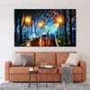 Handgemaakte landschapskunst op canvas Misty Mood Vibrant Street Artwork Schilderij Home Decor