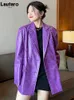 Giacche da donna Lautaro Autunno oversize lucido viola modello Blazer in ecopelle Donna manica lunga doppio petto giacca Y2K Moda 230615