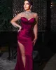 2023 Aso Ebi Burgundy Mermaid Prom Dress Lace Beaded Evening Formal Party Second Reception Birthday Bridesmaid Engagement Gowns Dresses Robe De Soiree ZJ383