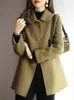 Mujer Blend en Coat Slim Fashion Office Lady Square Collar Abrigos de invierno de un solo pecho para mujer 2023 Bolsillo de cintura ancha Negro 230615