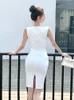 Casual Dresses Summer Elegant Office Women Evening Dress Chic White Sexig ärmlös Slim Midi Pencil Party Club Prom Beach Femme Mujer