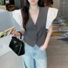 Kamizelki damskie Nomikuma Fashion V-Neck Hit Color Puff Sleeve Patchwork Blazer Vest Cardigan Płaszcz Kobiety Summer Chic Short Tops 2023